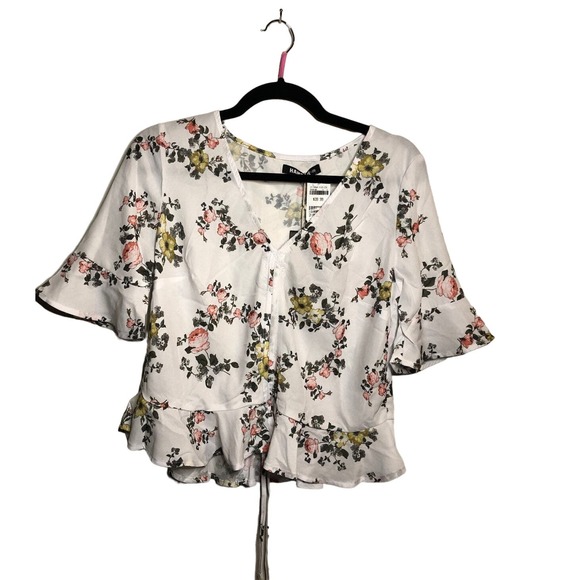 Hanger Floral Blouse Size Large Delicate Girly V Neck Cottage Feminine - Picture 1 of 7